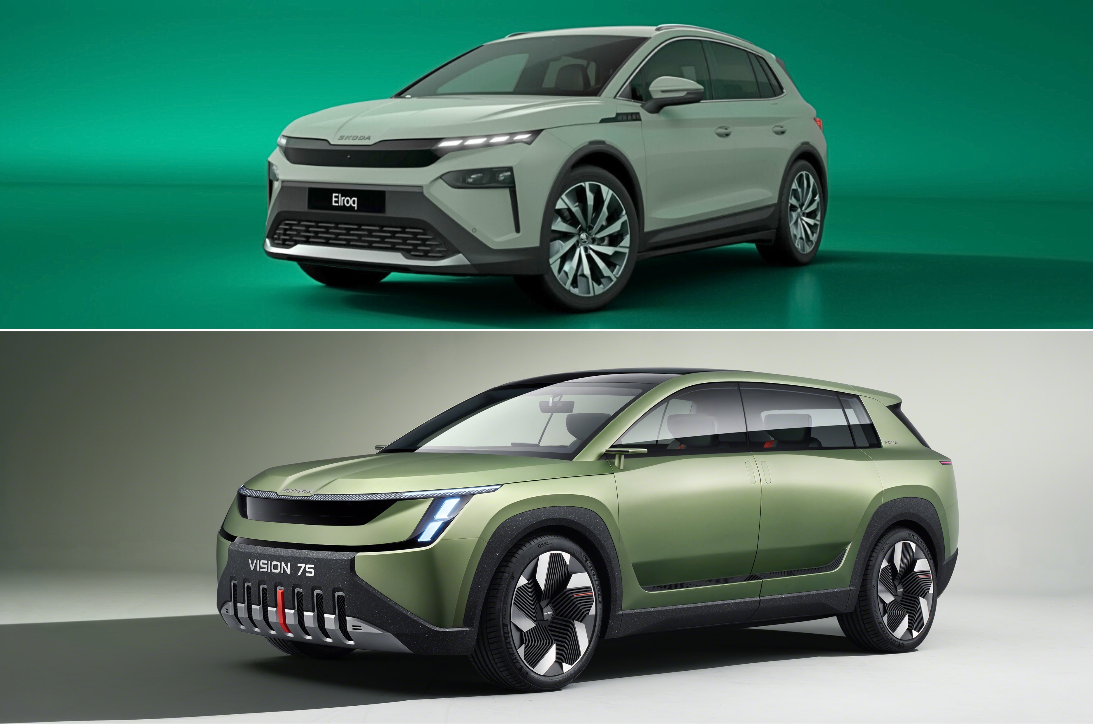 Skoda Elroq EV top, Vision 7S concept (bottom). 